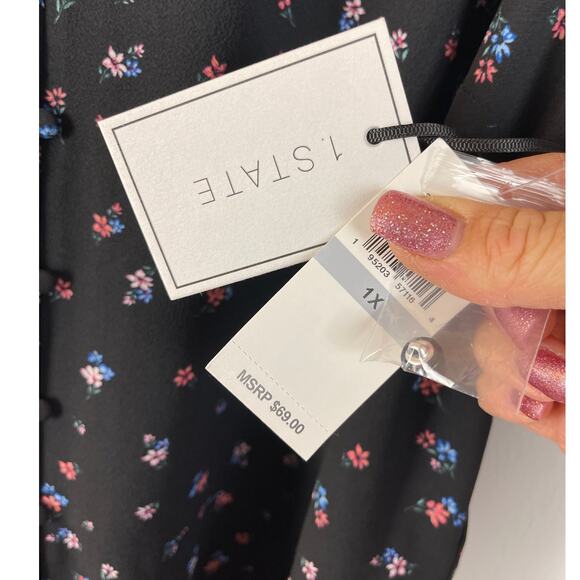 1. STATE Plus Size Ruffle Floral Print Button Front Puff Sleeves Blouse Size 1X - Picture 7 of 9